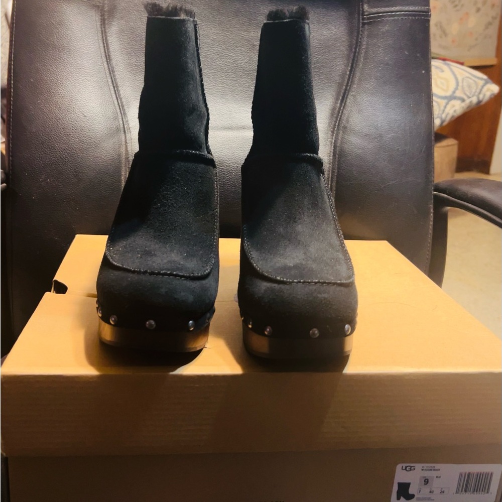 UGG Black Suede Mules with Stud Accents